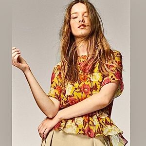 Massimo Dutti Silk Chiffon Floral Blouse